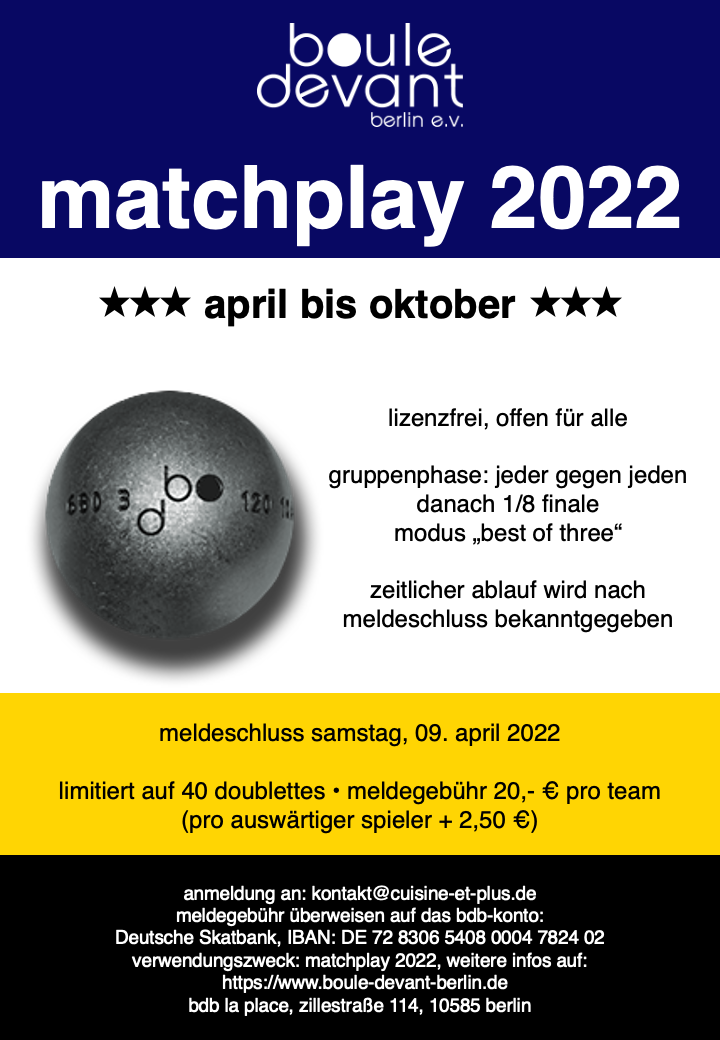 Ausschreibung bdb Matchplay 2022 Doublette